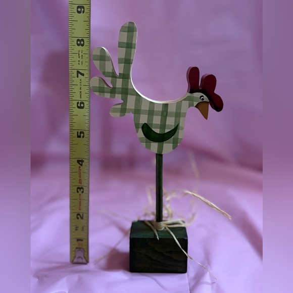🔻Vintage🔻Handmade, Rustic Wooden Rooster Decor, 8.50’’, Beige & Green 🐔 - Picture 8 of 8